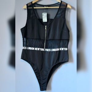 NWT Love J Plus Size Bodysuit Black Mesh Panels